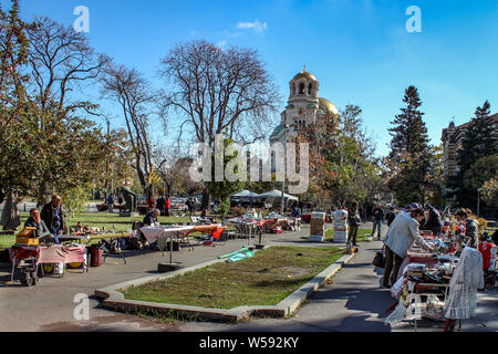 Sofia / Bulgaria - October 18 2013: Sunny day outdoor local antique goods market in Sofia Stock Photo