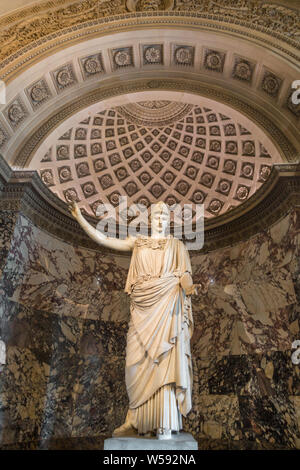 The huge classical marble statue of Athena wearing a helmet, known as the Pallas of Velletri in the Department of Greek, Etruscan and Roman... Stock Photo