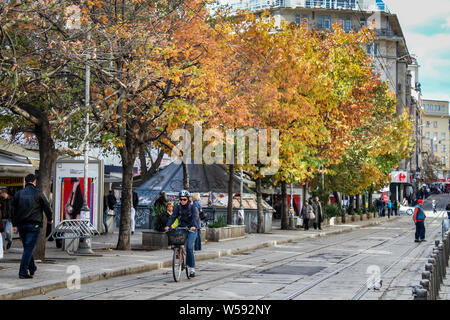 Sofia / Bulgaria - October 18 2013: A street in the city center of sofia. Daily life in Sofia Stock Photo