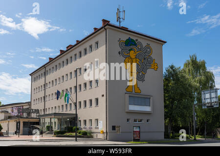 Hitchhiker graffiti mural painted on the wall of a building in Ljubljana, Slovenia Stock Photo