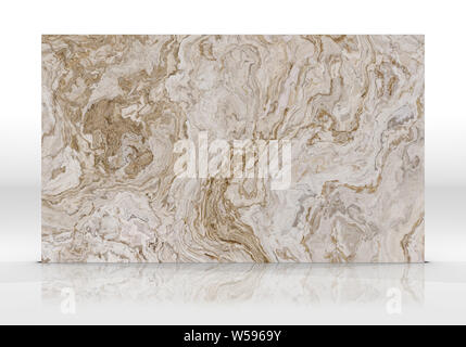 Travertine marble tile standing on the white background with reflections and shadows. Texture for design. 2D illustration. Natural beauty Stock Photo