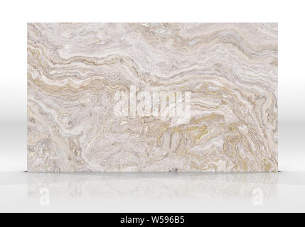 Travertine marble tile standing on the white background with reflections and shadows. Texture for design. 2D illustration. Natural beauty Stock Photo