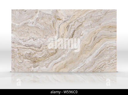 Travertine marble tile standing on the white background with reflections and shadows. Texture for design. 2D illustration. Natural beauty Stock Photo