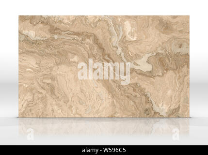 Travertine marble tile standing on the white background with reflections and shadows. Texture for design. 2D illustration. Natural beauty Stock Photo