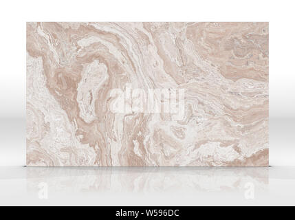 Travertine marble tile standing on the white background with reflections and shadows. Texture for design. 2D illustration. Natural beauty Stock Photo