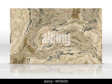 Travertine marble tile standing on the white background with reflections and shadows. Texture for design. 2D illustration. Natural beauty Stock Photo