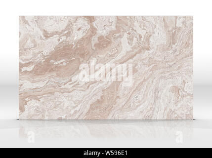 Travertine marble tile standing on the white background with reflections and shadows. Texture for design. 2D illustration. Natural beauty Stock Photo