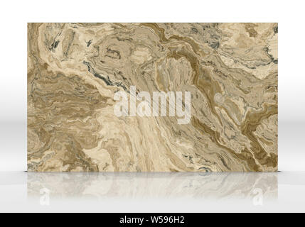 Travertine marble tile standing on the white background with reflections and shadows. Texture for design. 2D illustration. Natural beauty Stock Photo