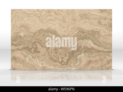 Travertine marble tile standing on the white background with reflections and shadows. Texture for design. 2D illustration. Natural beauty Stock Photo