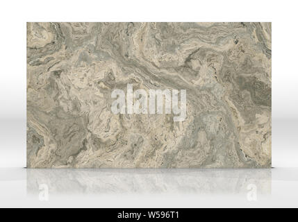 Travertine marble tile standing on the white background with reflections and shadows. Texture for design. 2D illustration. Natural beauty Stock Photo