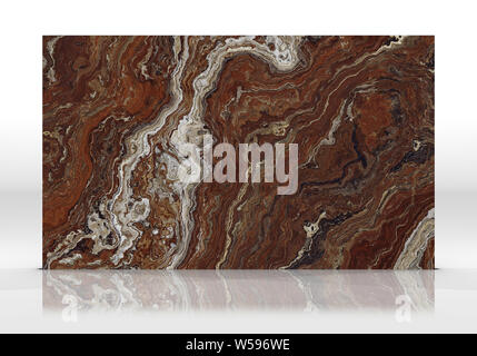 Travertine marble tile standing on the white background with reflections and shadows. Texture for design. 2D illustration. Natural beauty Stock Photo