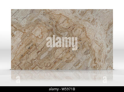 Travertine marble tile standing on the white background with reflections and shadows. Texture for design. 2D illustration. Natural beauty Stock Photo