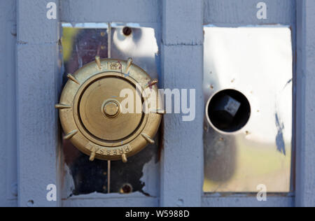 Umea, Sweden - June 23, 2019: close-up of fire post in larger storage building at Roback Stock Photo