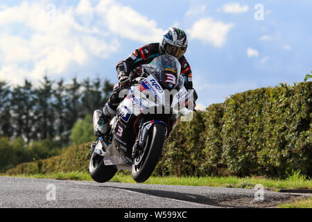 Armoy Northern Ireland. 26th July, 2019. Armoy Road Races The Race of Legends; qualifying; Michael Dunlop airborne on the Tyco BMW during the Race of Legends practice Credit: Action Plus Sports/Alamy Live News Stock Photo