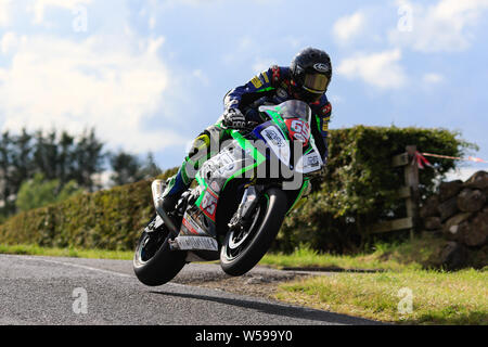Armoy Northern Ireland. 26th July, 2019. Armoy Road Races The Race of Legends; qualifying; Michael Sweeney (MJR BMW) airborne during practice Credit: Action Plus Sports/Alamy Live News Stock Photo