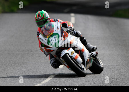 Armoy Northern Ireland. 26th July, 2019. Armoy Road Races The Race of Legends; qualifying; Derek McGee (KMR Kawasaki) in action during SuperTwin qualifying Credit: Action Plus Sports/Alamy Live News Stock Photo