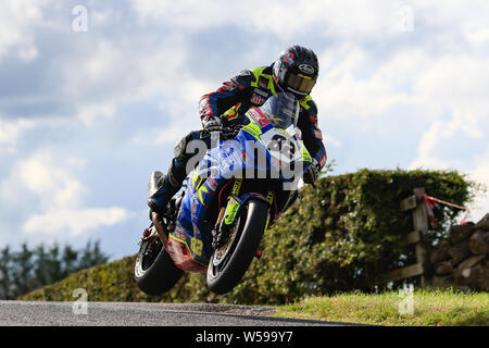 Armoy Northern Ireland. 26th July, 2019. Armoy Road Races The Race of Legends; qualifying; Derek Sheils (Burrows Engineering/RK Racing Suzuki) in action Credit: Action Plus Sports/Alamy Live News Stock Photo