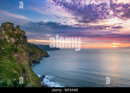 The Valley of the Rocks at sunset on a summers evening. This spectacular valley, noted for its herd of feral goats,  is to be found one kilometre to t Stock Photo