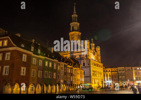 Poznan, Poland, Nov 2017: old Market Square at night, restaurant, bar, PUB, polish cuisine Stock Photo