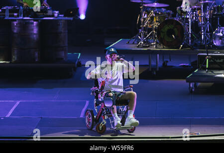 Naples, Italy. 26th July, 2019. The italian rap rock singer and songwriter Maurizio Pisciottu known as Salmo performing live during the 'Playlist Summer Tour' at Noisy Fest in Naples. Credit: SOPA Images Limited/Alamy Live News Stock Photo