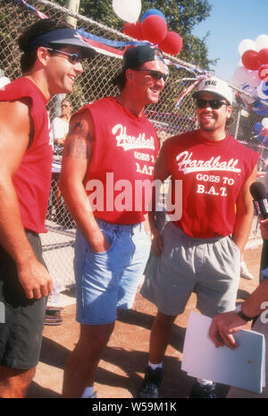 Los Angeles, California, USA 12th October 1994 Professional baseball players Eric Karros and Mike Piazza of the Dodgers attend Hardball Goes To B.A.T. baseball game on October 12, 1994 in Los Angeles, California, USA. Photo by Barry King/Alamy Stock Photo Stock Photo