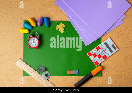 Back to school concept. School supplies on background. Copy space. Stock Photo