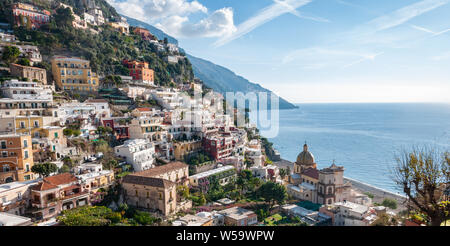 Positano, a splendid village and seaside resort on the famous Amalfi Coast, behind the Gulf of Naples and close to Amalfi, Sorrento and Pompeii. Stock Photo