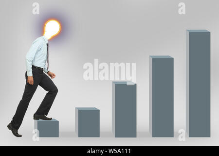 Businessman walking up on bar steps Stock Photo