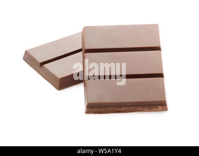 Dark Brown Chocolate Pieces Isolated on White Background Stock Photo