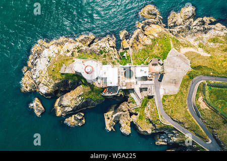 Aerial top view lighthouse on the coastline of Howth, Dublin Stock Photo