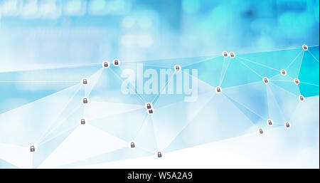Triangle background connected lines, cyber security concept, connect the padlocks Stock Photo