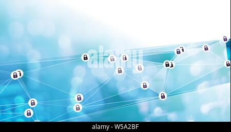 Cybersecurity illustration abstract connections locked padlocks Stock Photo