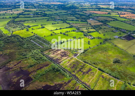 Aerial image of rural and typical lush green countryside of County Kildare in Ireland Stock Photo