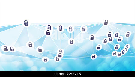 Connected triangle shape futuristic elements and locked padlocks Stock Photo