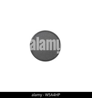 Plastic black lid of packaging isolated on white background. Plastic jar for cosmetics top view. Stock Photo