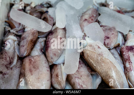 Fresh Seafood Displayed Outside A Beachfront Restaurant, Alona Beach, Bohol, The Philippines Stock Photo