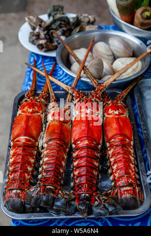 Fresh Seafood Displayed Outside A Beachfront Restaurant, Alona Beach, Bohol, The Philippines Stock Photo