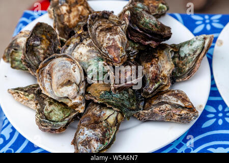 Fresh Seafood Displayed Outside A Beachfront Restaurant, Alona Beach, Bohol, The Philippines Stock Photo