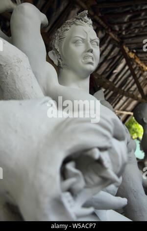 Statue of Mahishasur in a pandal, India Stock Photo