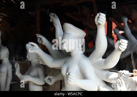 Statue of Goddess Durga in a pandal, India Stock Photo