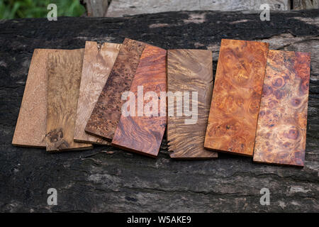 Sawed timber burl wood striped prepare for the crafts Stock Photo
