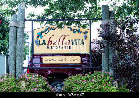 Sign For La Bella Vita Ristorante In Bar Harbor Maine Stock Photo Alamy