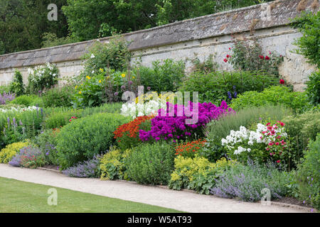 Herbaceous flower border in the summer at Oxford Botanic garden, Oxford, Oxfordshire, England Stock Photo