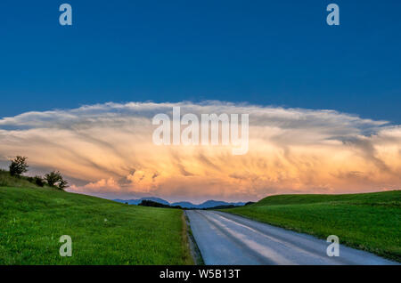 Cumulonimbus clouds in the evening in Upper Bavaria, Bavaria, Germany, Europe Stock Photo