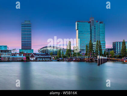 Cruise liner terminal at Night, passenger terminal, port,  Amsterdam, Noord-Holland, North Holland, Netherlands, Europe Stock Photo