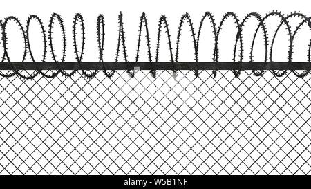 3d rendering of a fence with barbed wire isolated in white studio ...