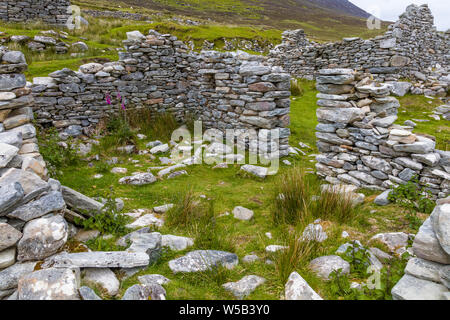 Ruins of the deserted Village at Slilevemore on Achill Island in County Mayo Ireland Stock Photo