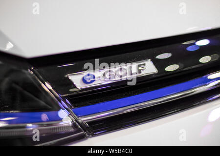 BELGRADE, SERBIA - MARCH 28, 2017: Detail of E-Golf car in Belgrade, Serbia. It is an electric car launched at 2014. Stock Photo