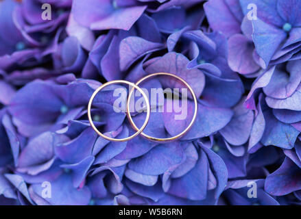 Wedding rings as a symbol of love and loyalty close up. Stock Photo