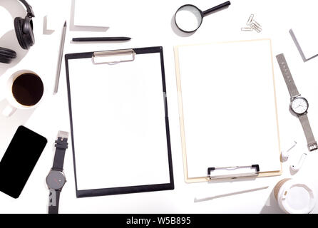 Black and white clipboards with clear sheets of paper Stock Photo